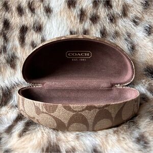 Coach Signature C Monogram Tan & Brown Clamshell Eyeglass Case -EUC-
